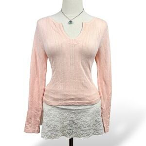 Gypsy‎ & Jade Womens M Pink Pointelle Knit Top Stretch Fitted Soft Girl Coquette